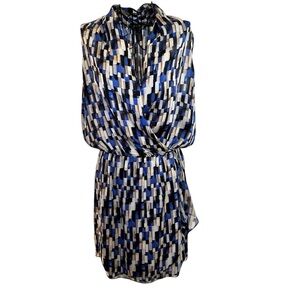 White House Black Market Sleeveless Geo Print Faux Wrap Mini Dress Size 6.